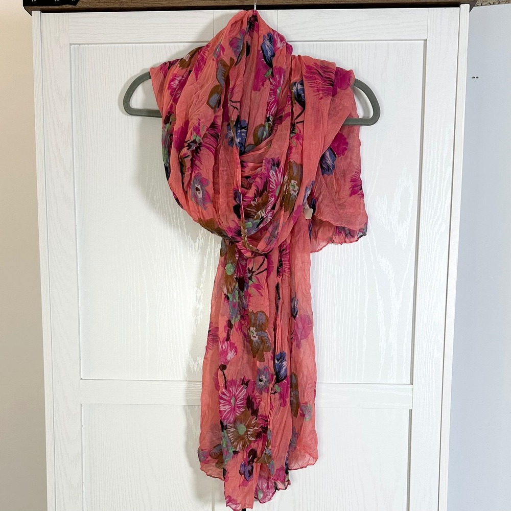 Blue Pacific Floral Cotton Scarf Pink Purple Blue Femme Ballet Cottagecore New